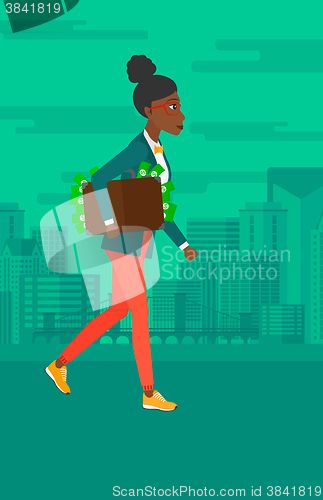 Image of Woman with suitcase full of money.