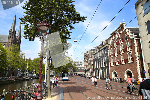 Image of AMSTERDAM; THE NETHERLANDS - AUGUST 19; 2015: View of Singel str