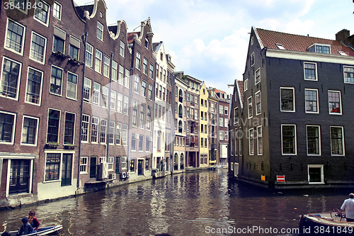 Image of AMSTERDAM, THE NETHERLANDS - AUGUST 19, 2015: View on Oudezijds 