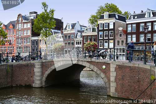 Image of AMSTERDAM, THE NETHERLANDS - AUGUST 18, 2015: View on Prinsengra