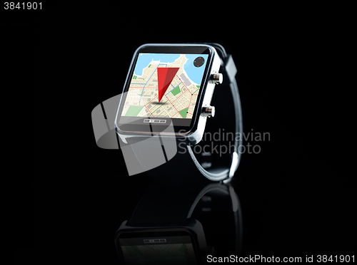 Image of close up of smart watch with gps navigation app