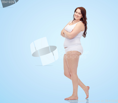 Image of happy plus size woman in underwear