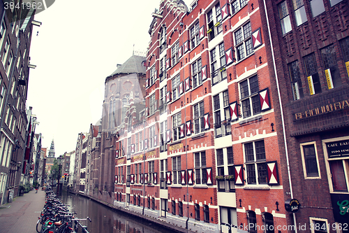 Image of AMSTERDAM; THE NETHERLANDS - AUGUST 16; 2015: View on Oudezijds 