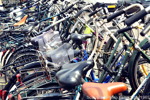 Image of AMSTERDAM; THE NETHERLANDS - AUGUST 19; 2015: Lots of bicycles p