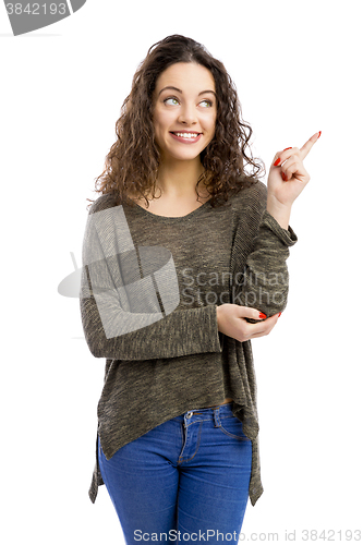 Image of Happy girl pointing
