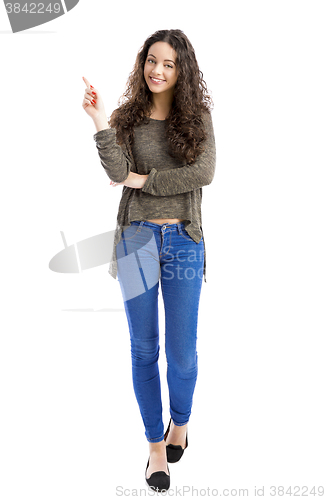 Image of Happy girl pointing