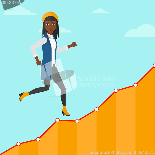 Image of Business woman walking upstairs.