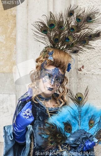 Image of Peacock Disguised Woman - Venice Carnival 2014