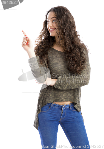Image of Happy girl pointing