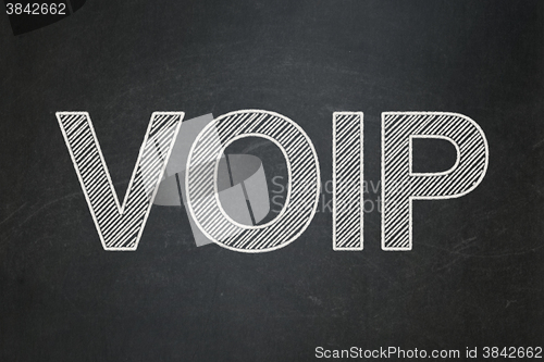 Image of Web design concept: VOIP on chalkboard background