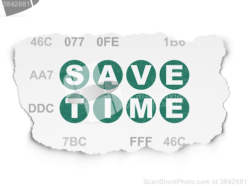Image of Timeline concept: Save Time on Torn Paper background