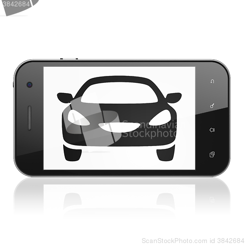 Image of Tourism concept: Smartphone with Car on display