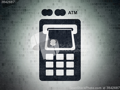 Image of Money concept: ATM Machine on Digital Paper background