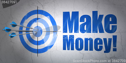 Image of Business concept: target and Make Money! on wall background
