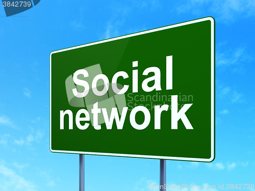 Image of Social network concept: Social Network on road sign background