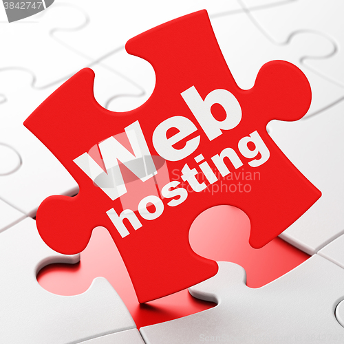 Image of Web development concept: Web Hosting on puzzle background