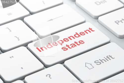 Image of Politics concept: Independent State on computer keyboard background