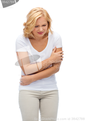 Image of unhappy woman suffering from pain or violence