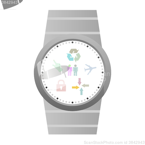 Image of Smart watch with flat icons. Vector illustration. isolated on white