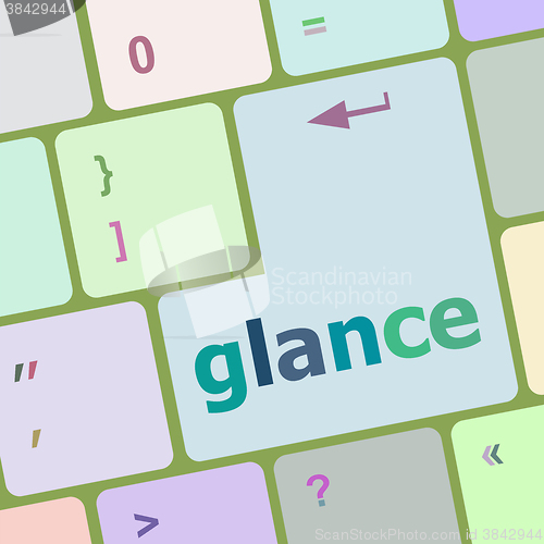 Image of glance word on keyboard key, notebook computer button vector illustration