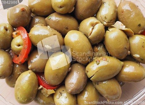 Image of Green olives vegetables background