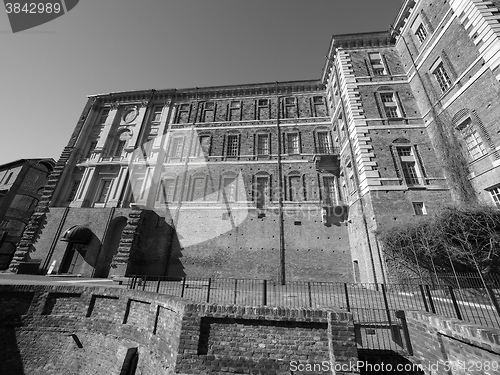 Image of Rivoli Castle in Rivoli in black_and_white