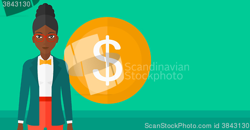 Image of Successful business woman with dollar coin.