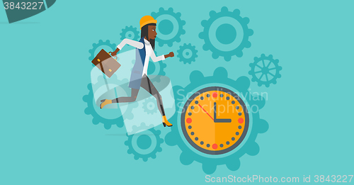 Image of Running woman on clock background.