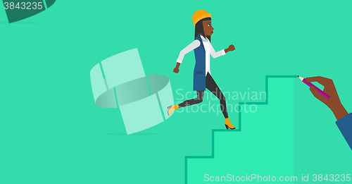 Image of Woman running upstairs.