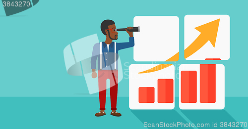 Image of Man looking at positive bar chart.