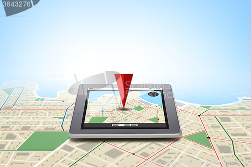 Image of tablet pc with gps navigator map on screen