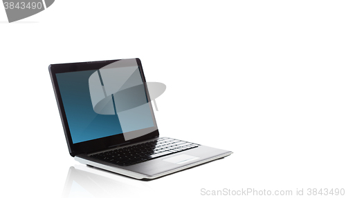 Image of laptop computer with blank black screen