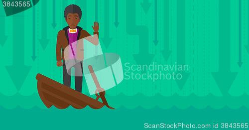 Image of Businessman standing in sinking boat.