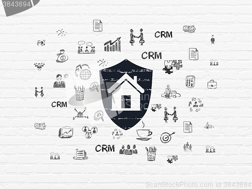 Image of Business concept: Shield on wall background