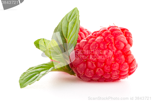 Image of Raspberries with leaves