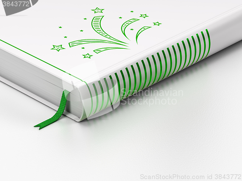 Image of Holiday concept: closed book, Fireworks on white background