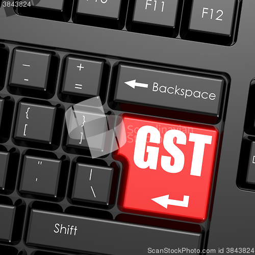 Image of Red enter button on computer keyboard, GST word