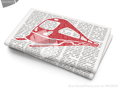 Image of Travel concept: Train on Newspaper background