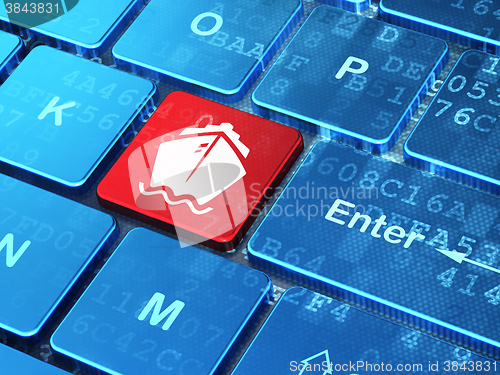 Image of Travel concept: Ship on computer keyboard background