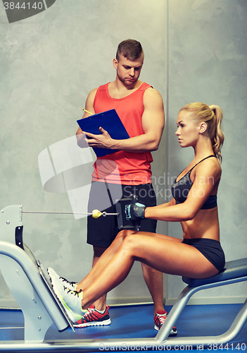 Image of man and woman flexing muscles on gym machine
