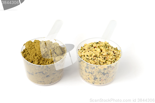 Image of hemp protein powder and shelled hemp seeds