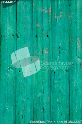 Image of Old green cracked paint on wooden background
