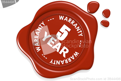 Image of Five year warranty seal isolated on white background