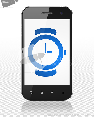 Image of Timeline concept: Smartphone with Hand Watch on display