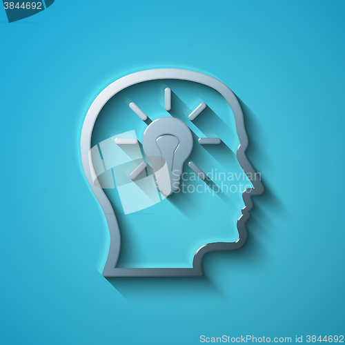 Image of Data concept: flat metallic Head With Lightbulb icon, vector