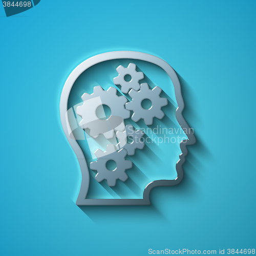 Image of Information concept: flat metallic Head With Gears icon, vector