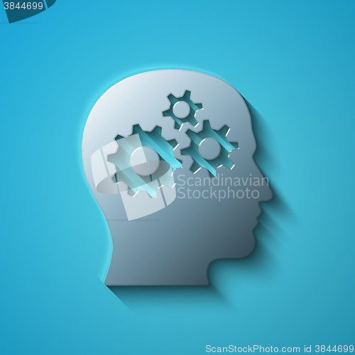 Image of Data concept: flat metallic Head With Gears icon, vector