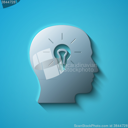 Image of Information concept: flat metallic Head With Light Bulb icon, vector