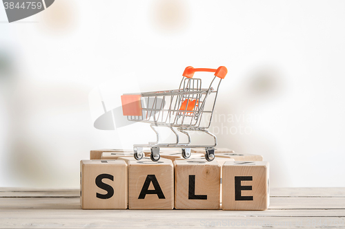 Image of Shopping wagon on a sale sign