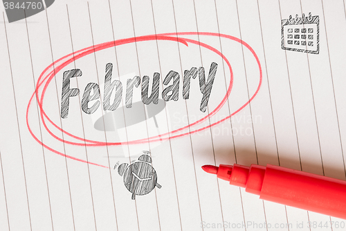 Image of February sketch note with a red marker